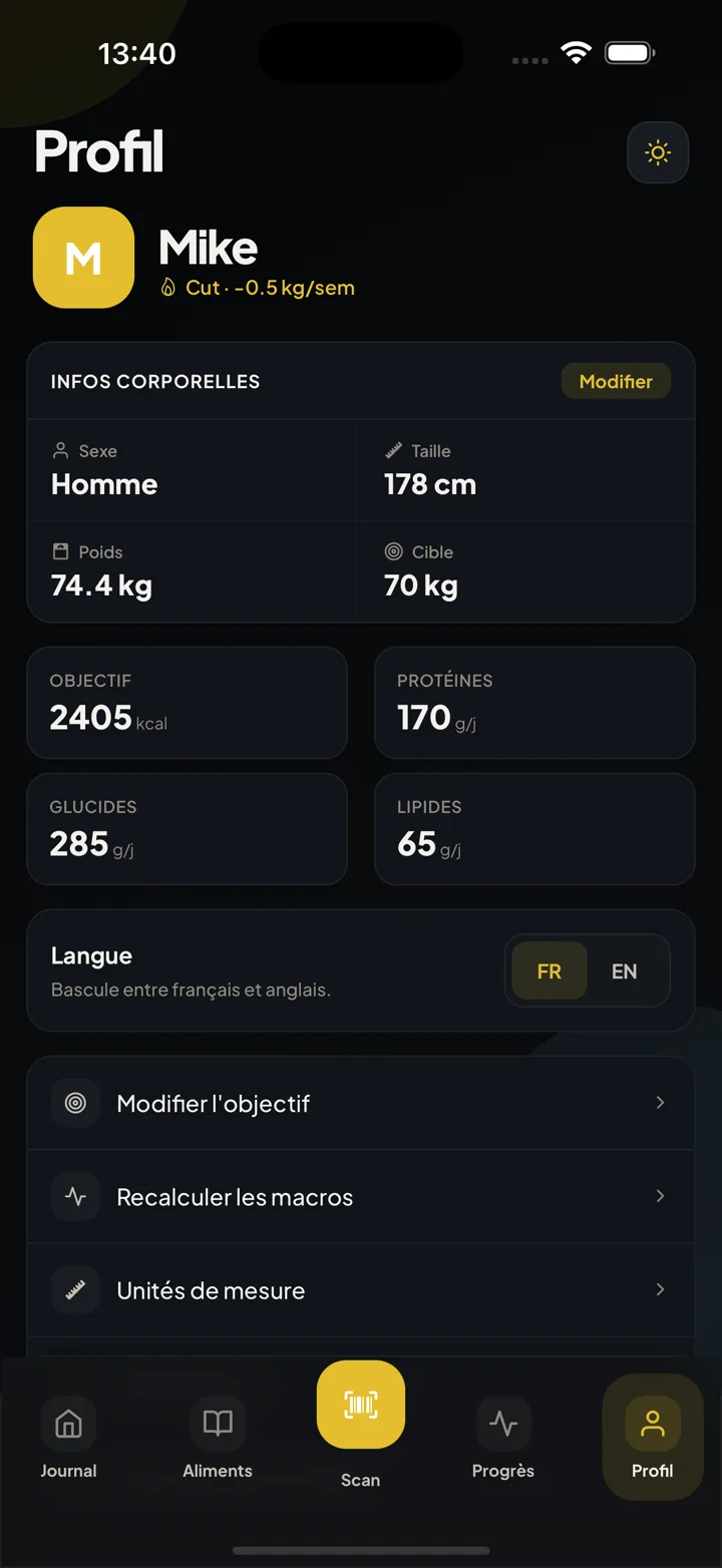 IronFlow profile screen